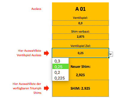 Shim Excel - Ventilspiel